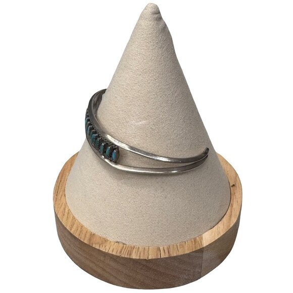 Signed Zuni Vintage Sterling Silver Needlepoint Turquoise Row Cuff Bracelet 925 - Picture 3 of 13